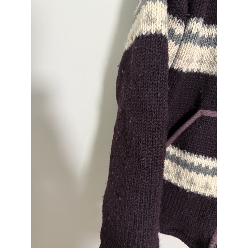 Laundromat Fleece Aztec Chunky Knit Wool Zip Hooded Cardigan Jacket L Nepal - Picture 4 of 10